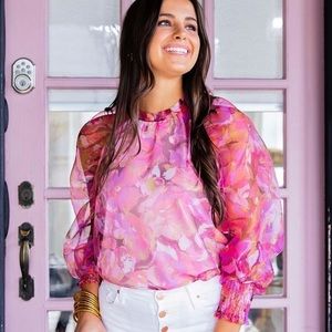 NWOT Karlie Pink Floral Organza Blouse